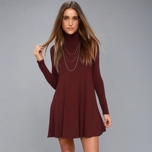 Long sleeve maroon shift dress